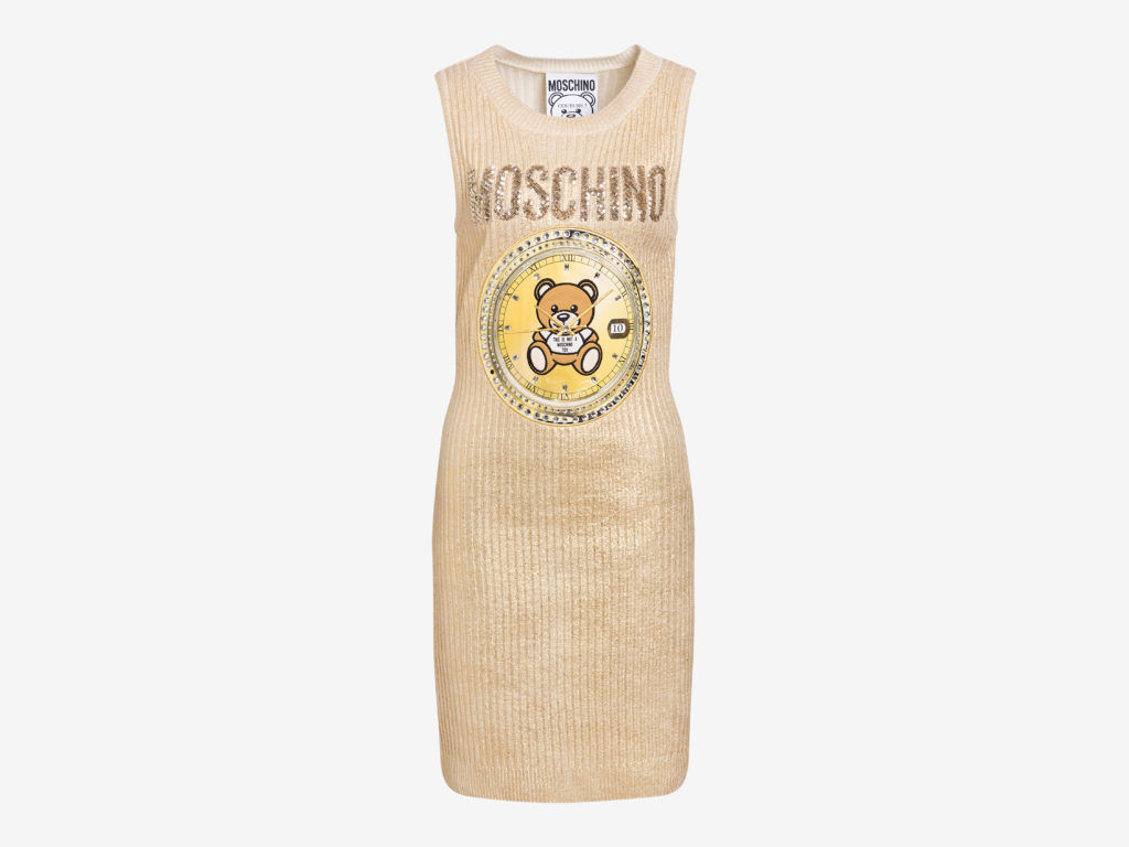 Wool and angora short dress with Teddy Bear clock logo by Moschino