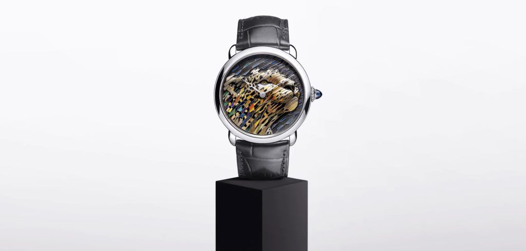 The Ronde Louis Cartier Straw and Gold Marquetry Watch Furthers A Classic Metiers d’Art Technique