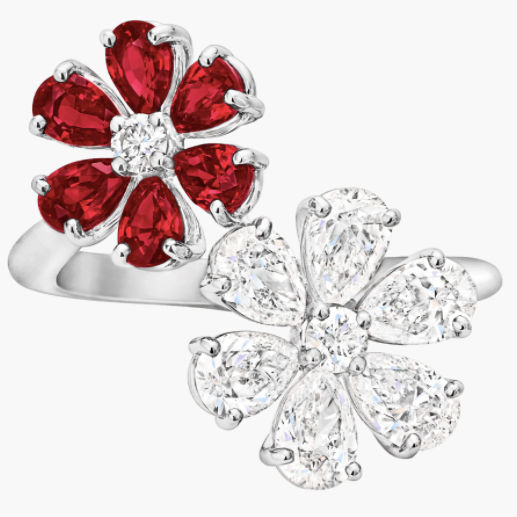 Harry Winston Forget-Me-Not Ruby and Diamond Twin ring