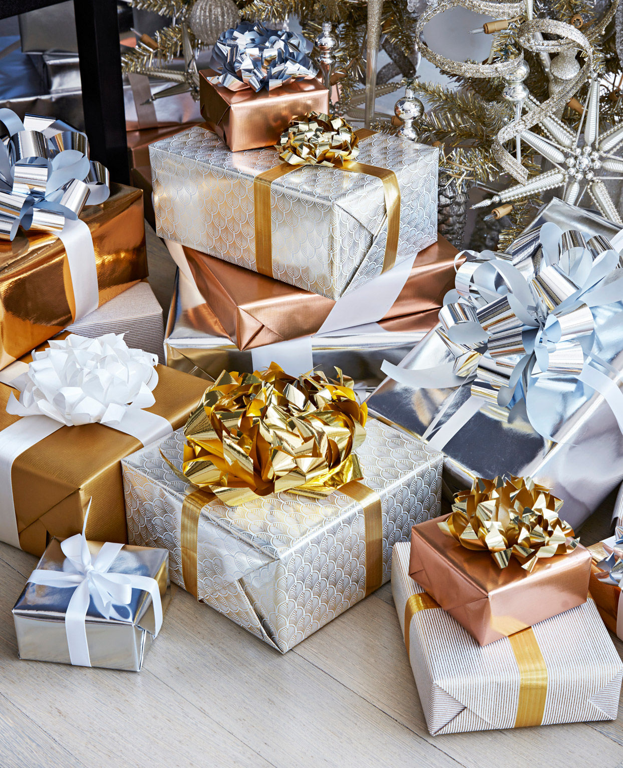 metallic gift presents wrapping ribbons