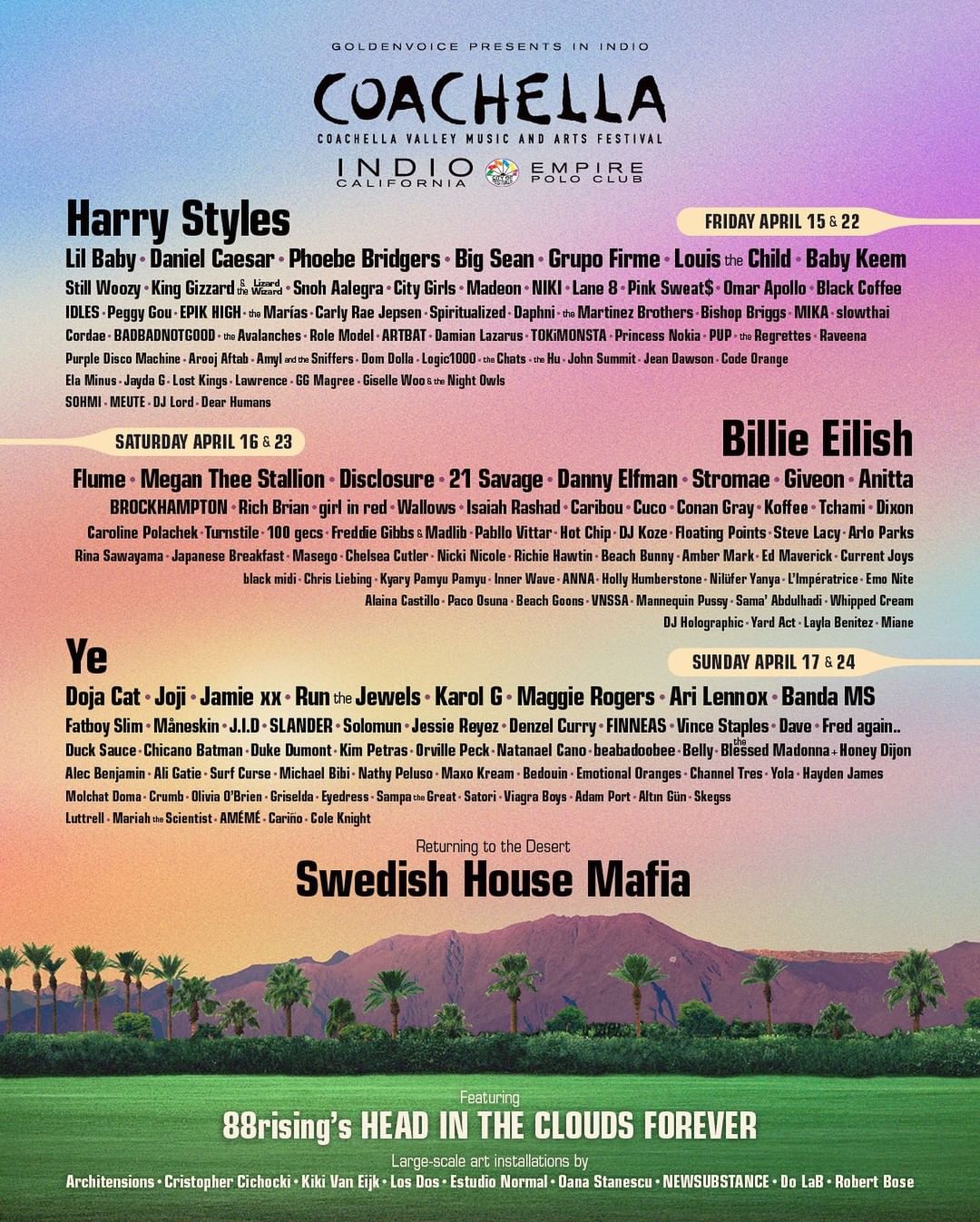 Billie Eilish, Harry Styles, and Ye are headlining Coachella 2022