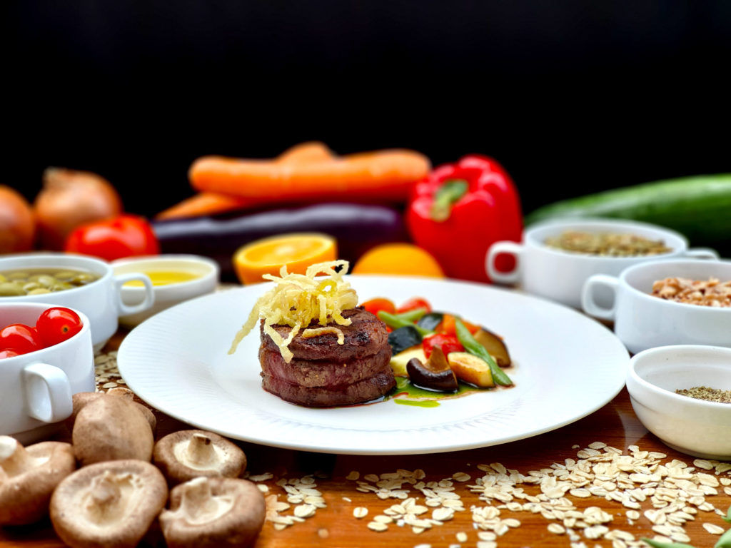 Australian Wagyu MB7 Tenderloin with sautéed vegetables and parsnip purée by Maria's Signature