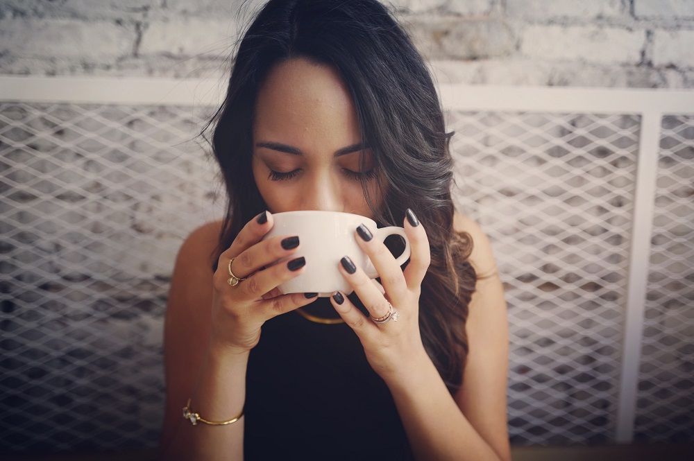 drinking coffee