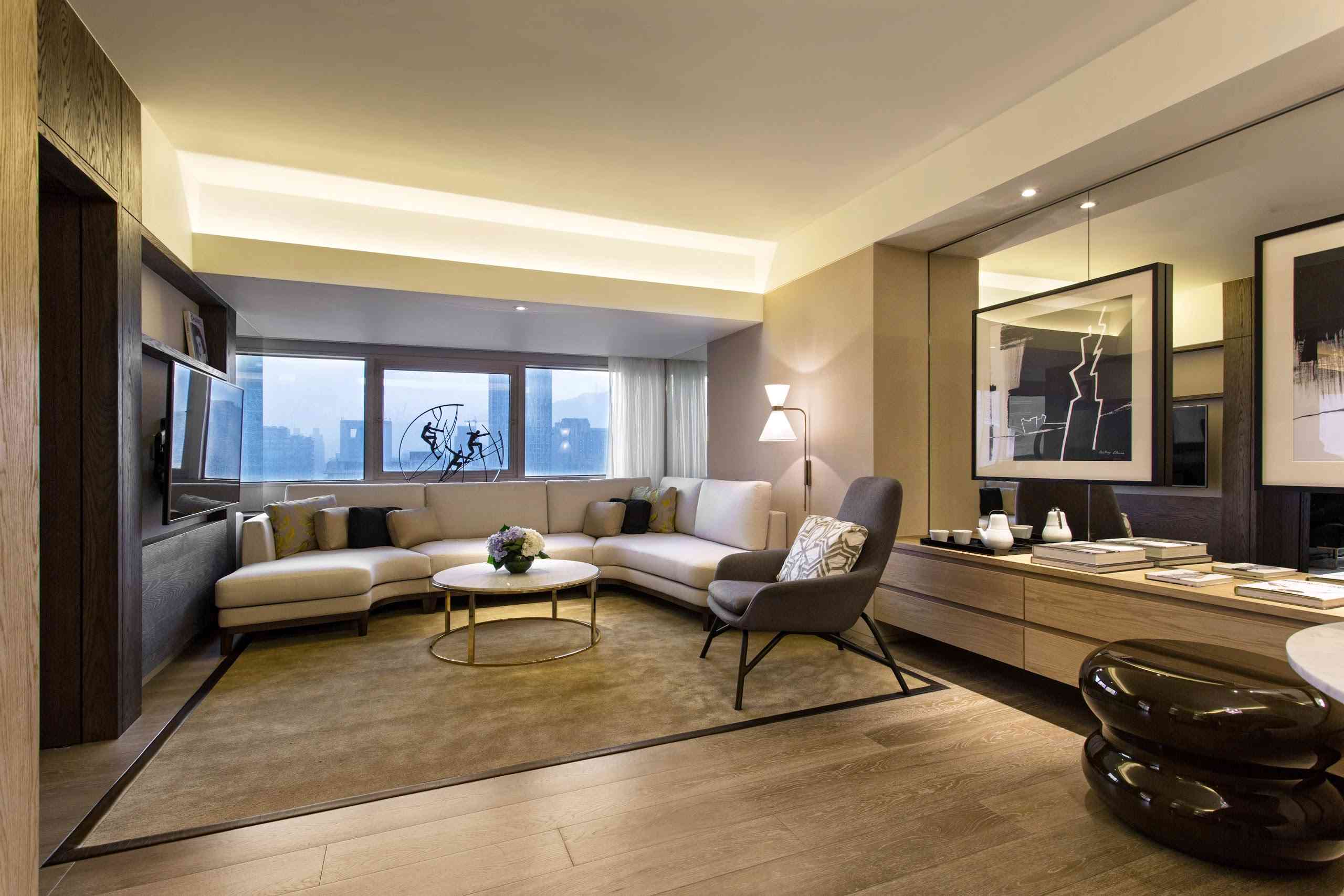 The living room of a Grand Executive Suite at the Grand Hyatt Taipei