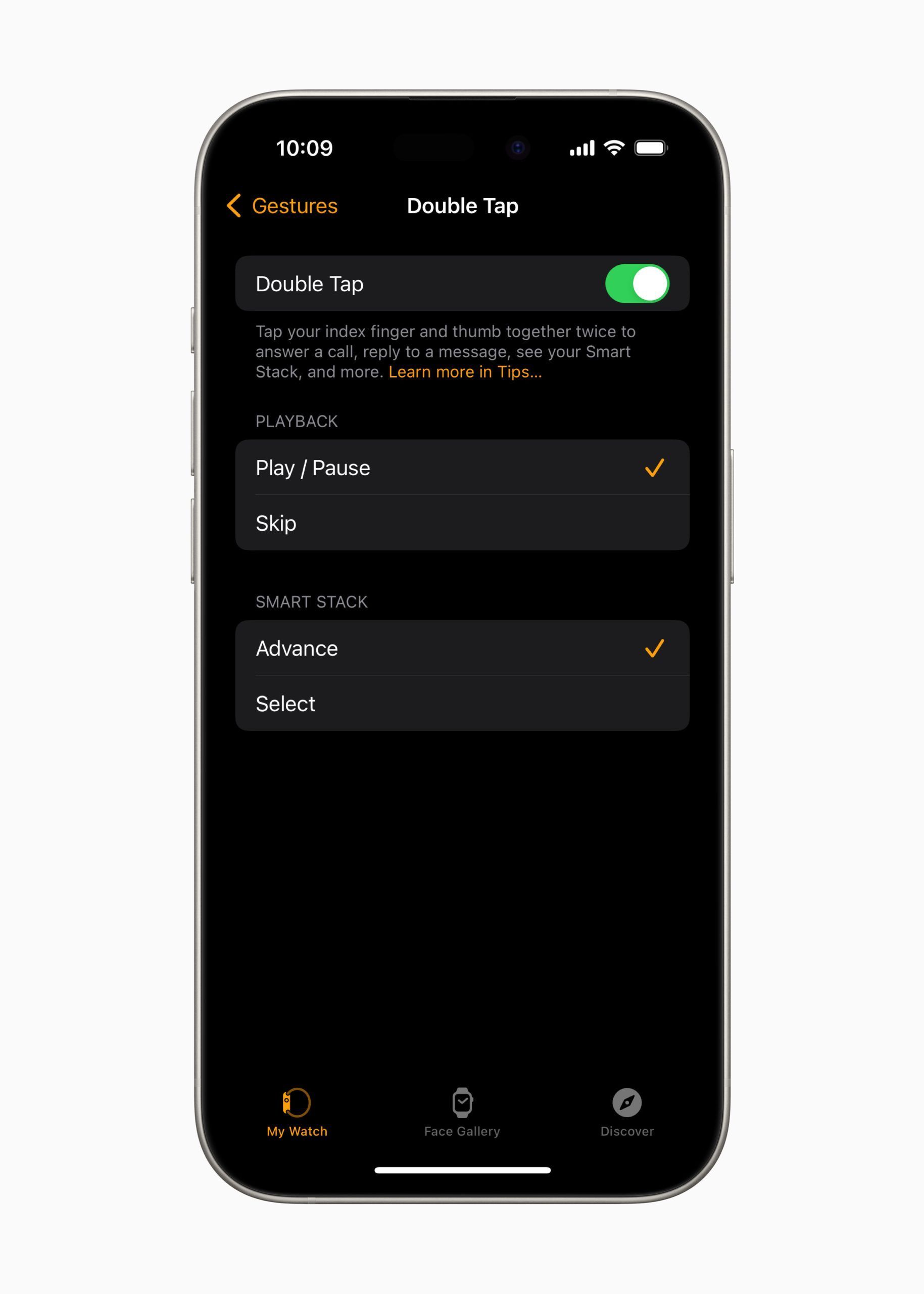 double tap gesture Apple Watch